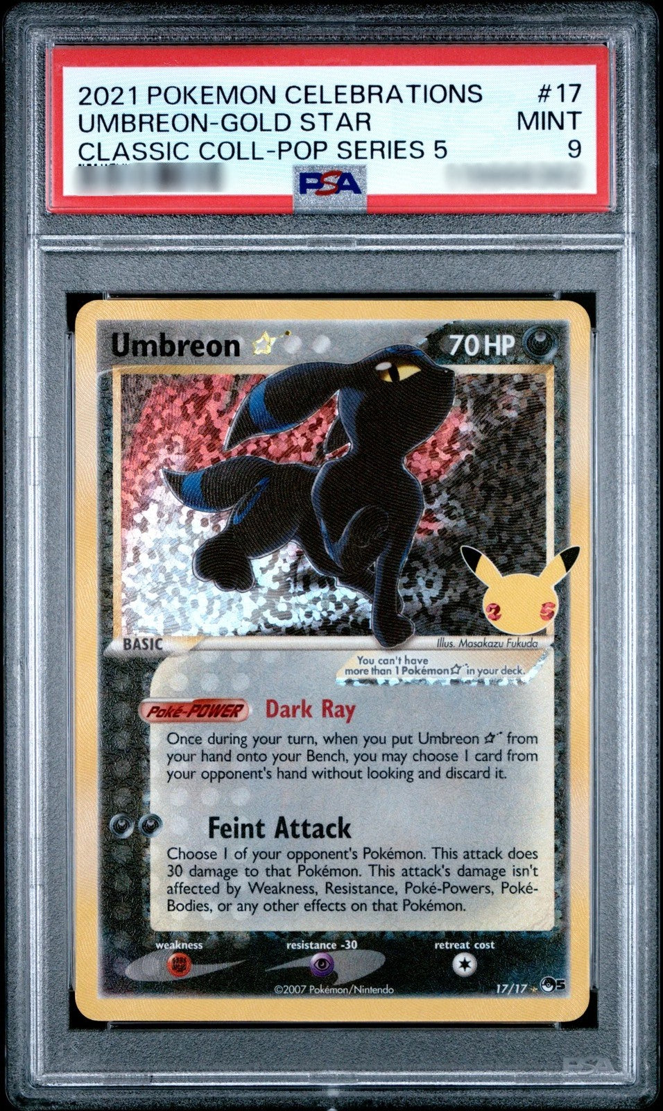 PSA 9 Umbreon Gold Star - Celebrations: Classic Collection - 17/17