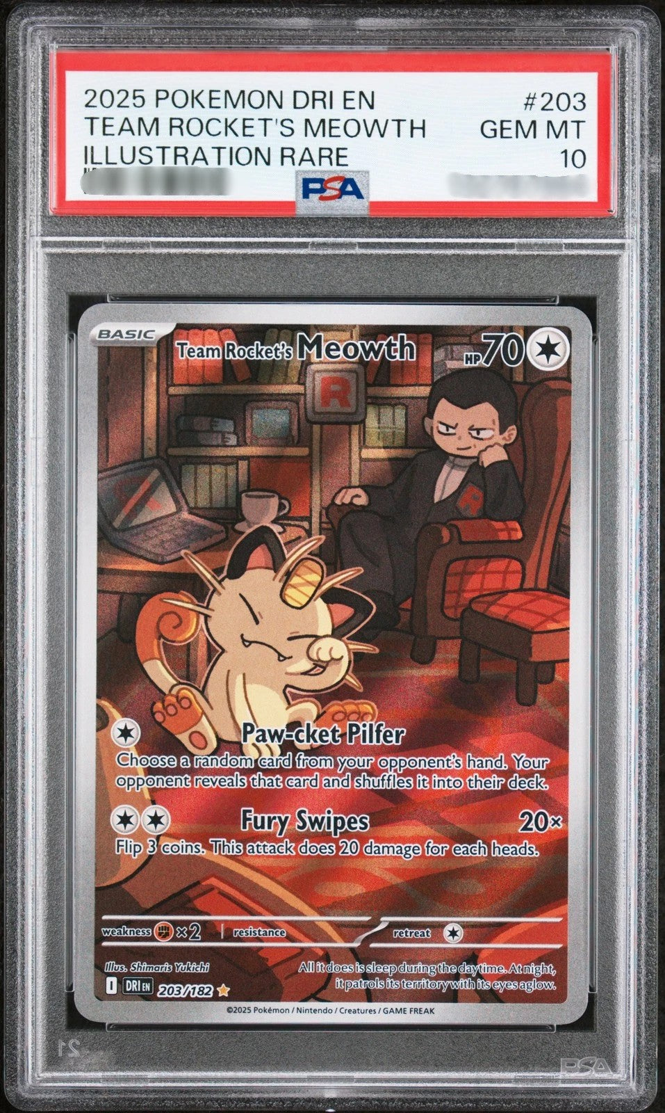 PSA 10 Team Rocket's Meowth - Destined Rivals - IR - 203/182